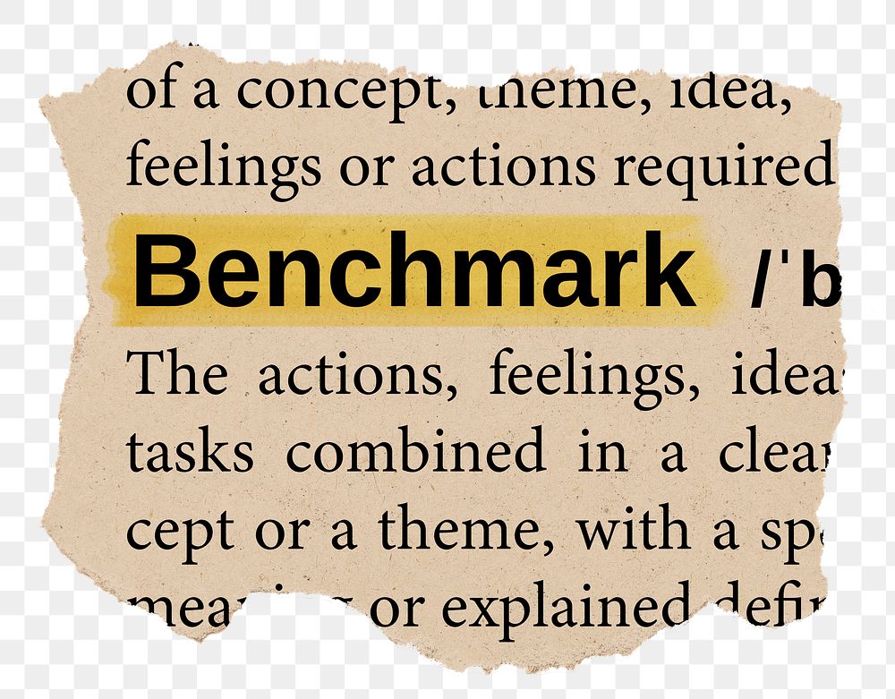 Benchmark png word sticker, torn paper dictionary, transparent background