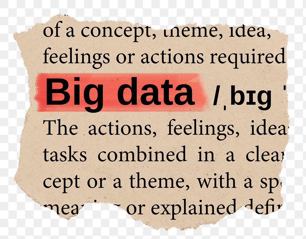 Big data png word sticker, torn paper dictionary, transparent background