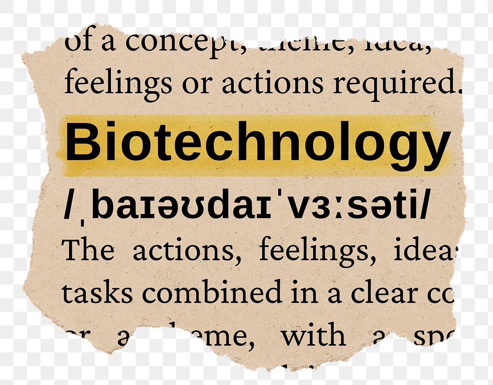 Biotechnology png word sticker, torn paper dictionary, transparent background