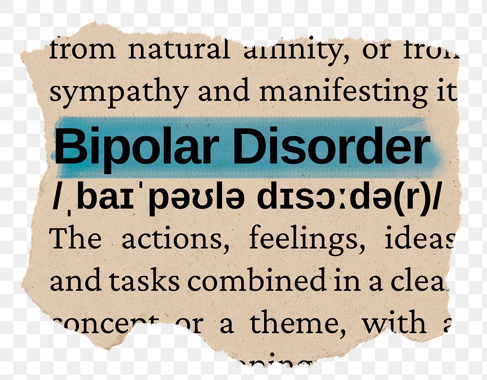 Bipolar disorder png word sticker, torn paper dictionary, transparent background