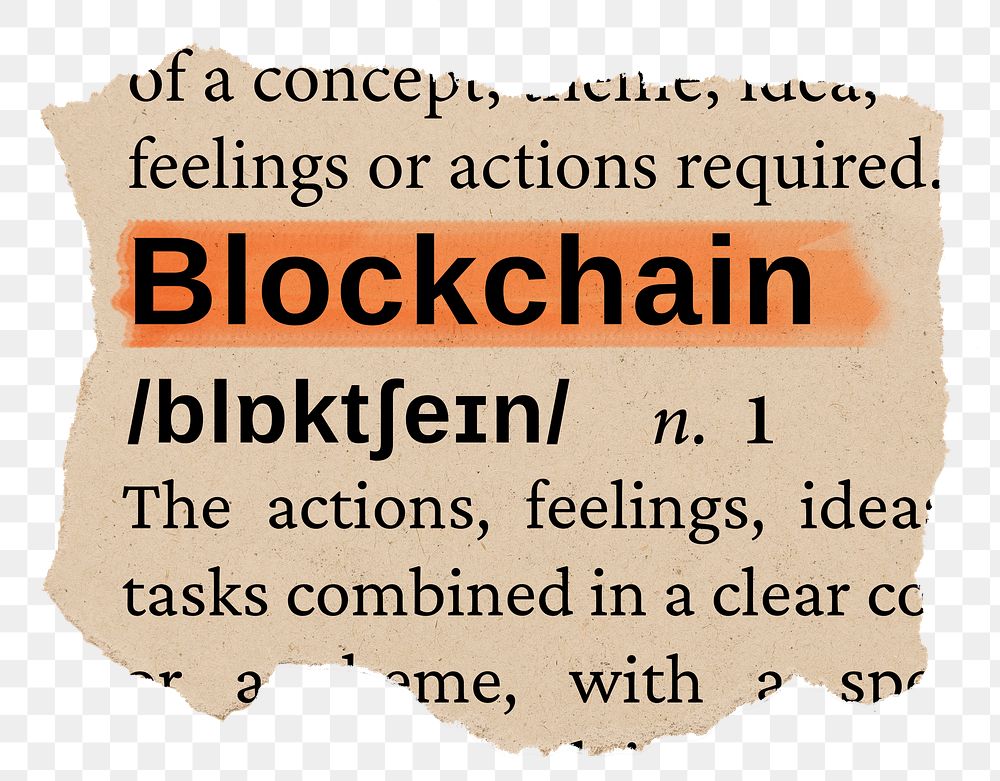 Blockchain png word sticker, torn paper dictionary, transparent background