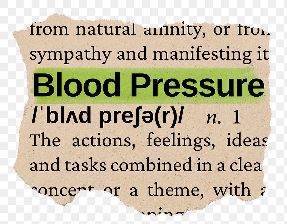 Blood pressure png word sticker, torn paper dictionary, transparent background