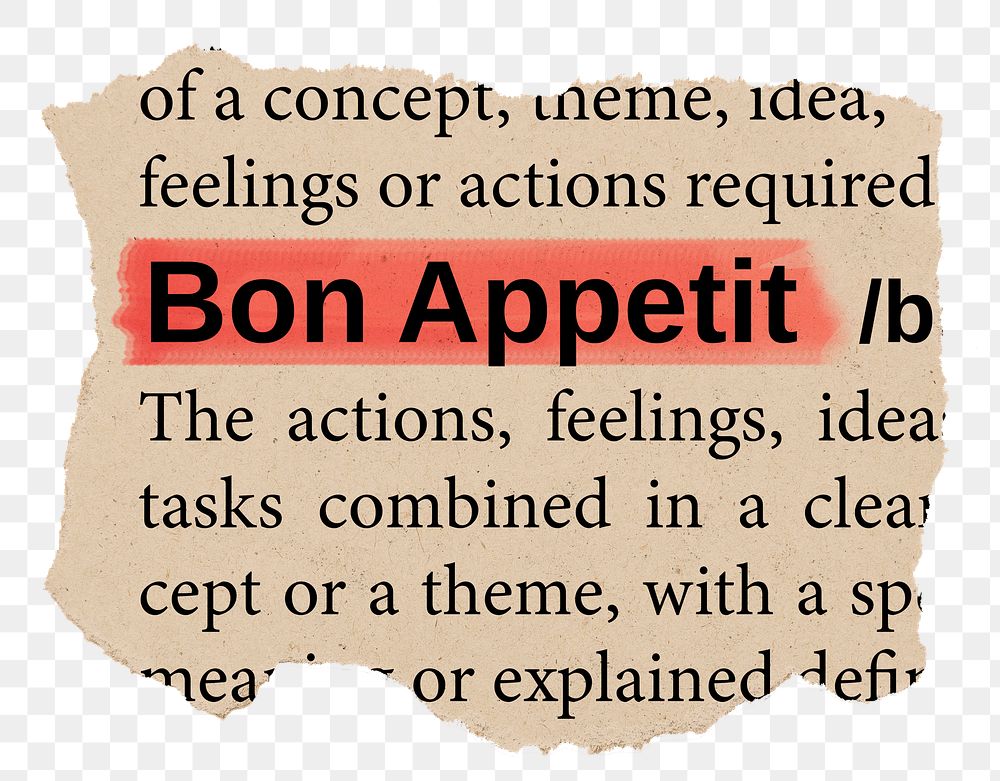 Bon Appetit png word sticker, torn paper dictionary, transparent background