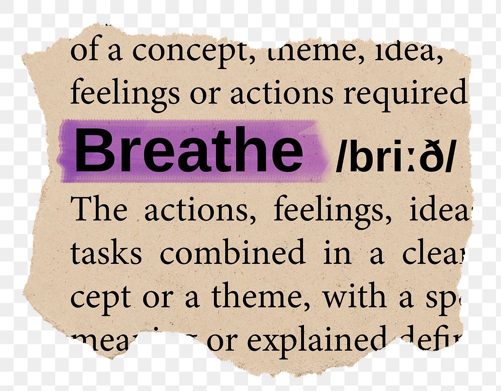 Breathe png word sticker, torn paper dictionary, transparent background