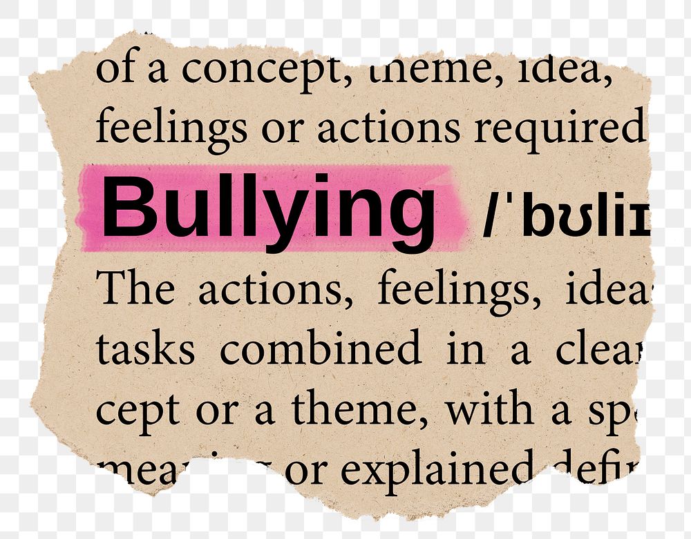 Bullying png word sticker, torn paper dictionary, transparent background