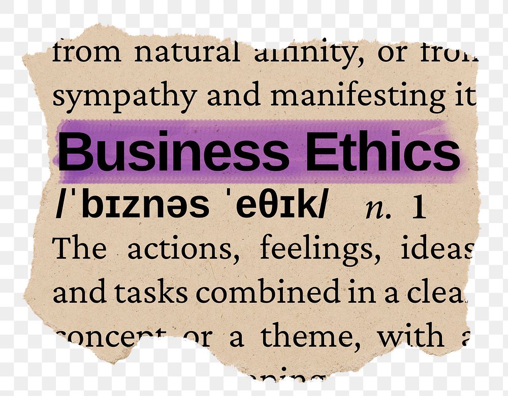 Business ethics png word sticker, torn paper dictionary, transparent background