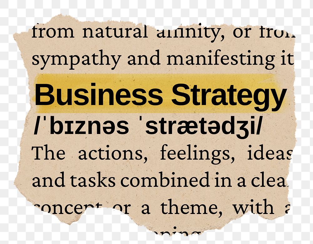 Business strategy png word sticker, torn paper dictionary, transparent background