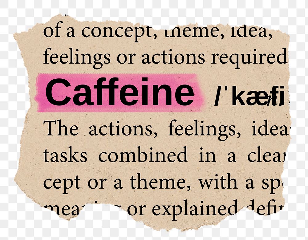 Caffeine png word sticker, torn paper dictionary, transparent background