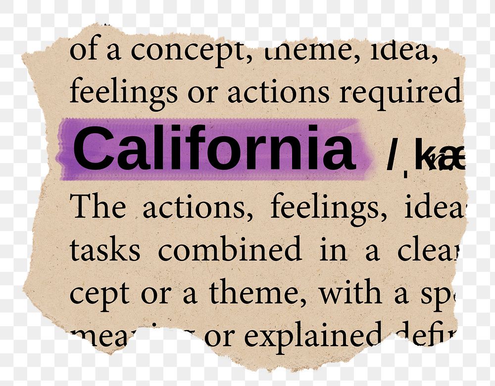 California png word sticker, torn paper dictionary, transparent background