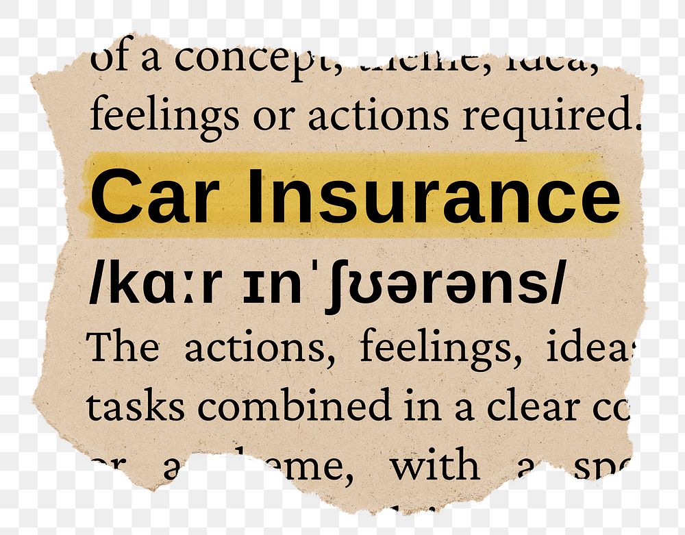 Car insurance png word sticker, torn paper dictionary, transparent background