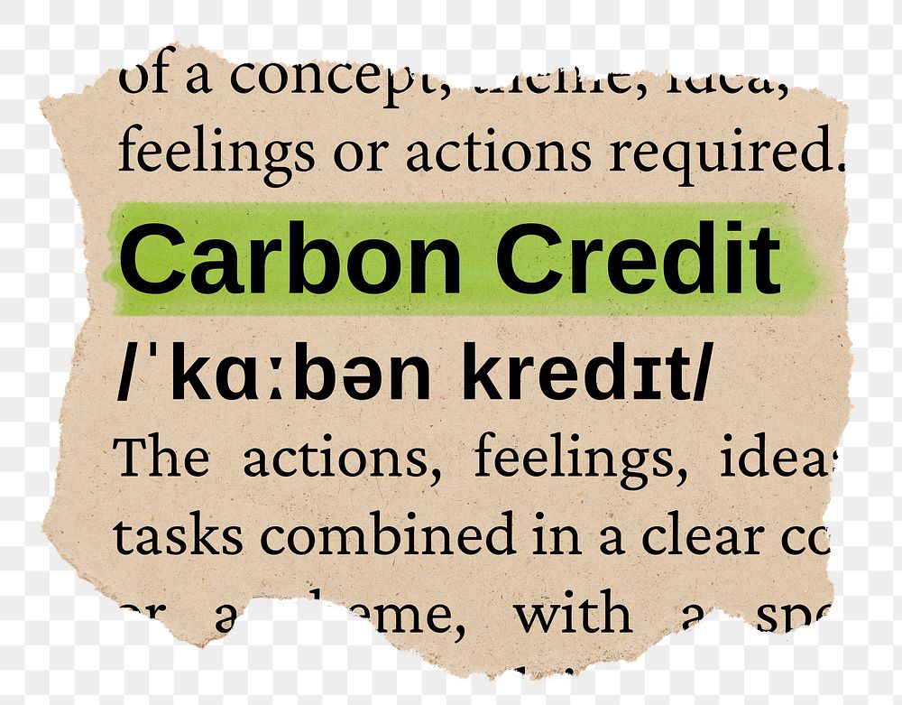 Carbon credit png word sticker, torn paper dictionary, transparent background