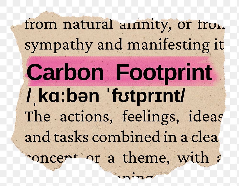 Carbon footprint png word sticker, torn paper dictionary, transparent background