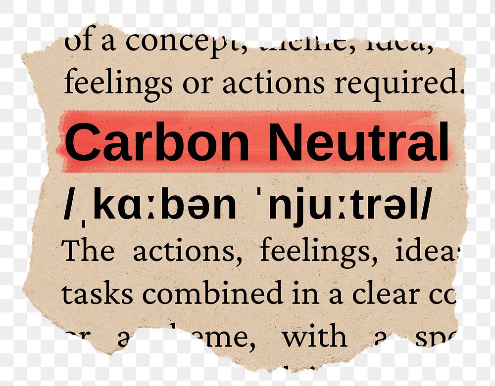 Carbon neutral png word sticker, torn paper dictionary, transparent background