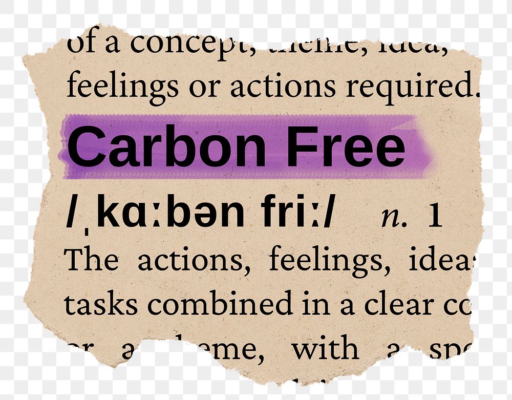 Carbon free png word sticker, torn paper dictionary, transparent background