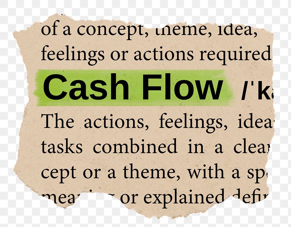 Cash flow png word sticker, torn paper dictionary, transparent background