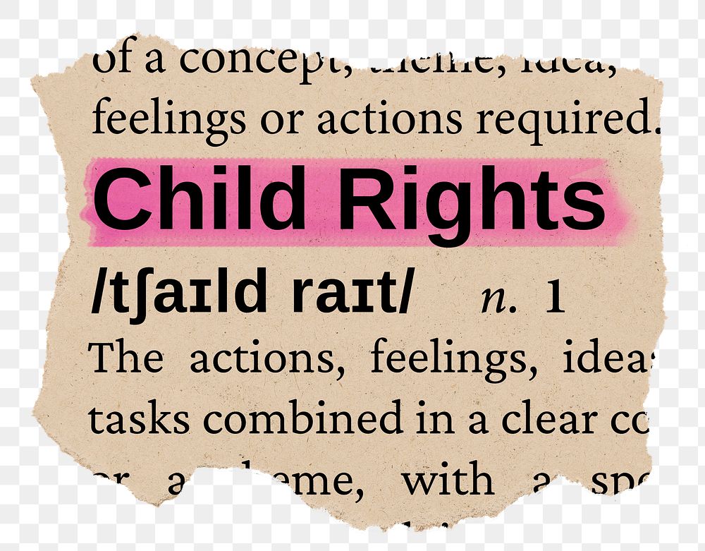 Child rights png word sticker, torn paper dictionary, transparent background