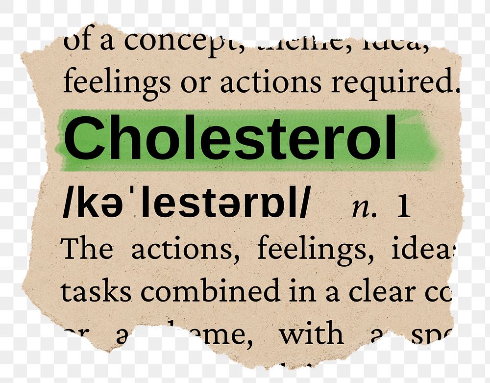 Cholesterol png word sticker, torn paper dictionary, transparent background