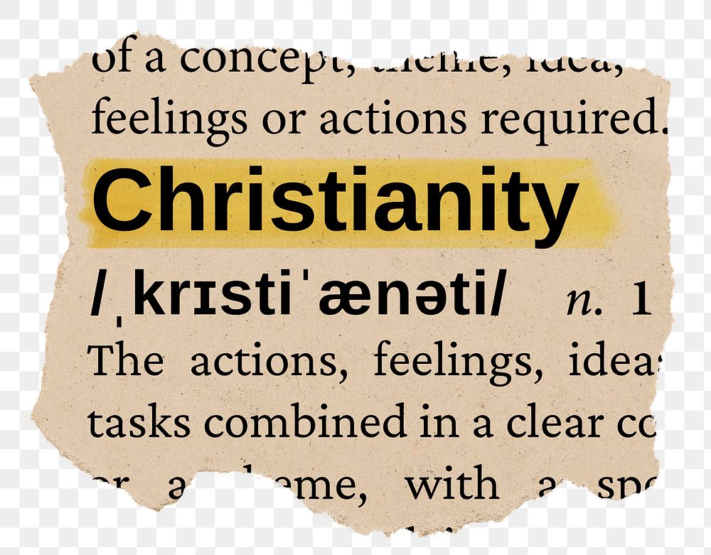 Christianity png word sticker, torn paper dictionary, transparent background