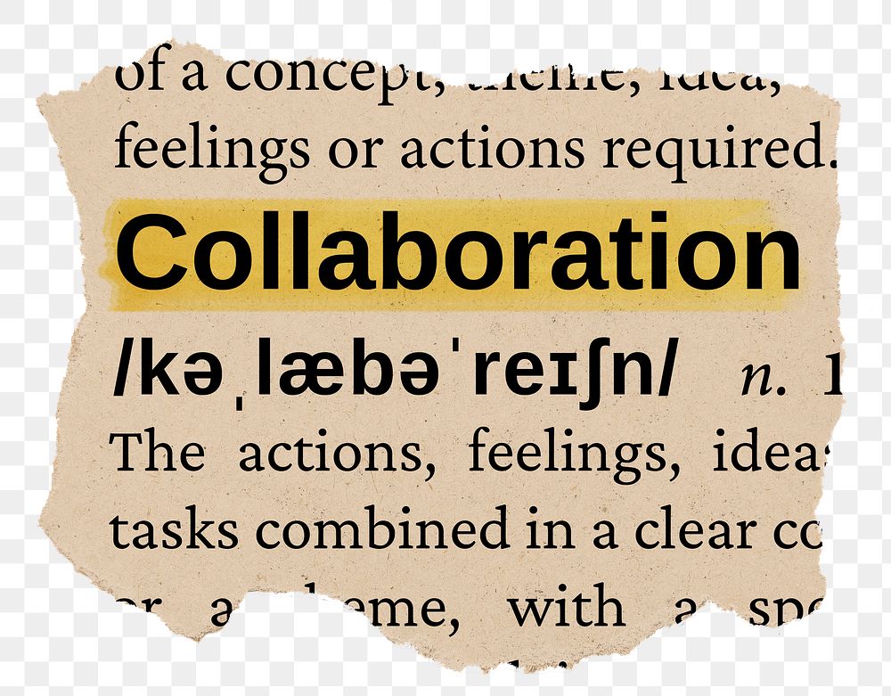 Collaboration png word sticker, torn paper dictionary, transparent background