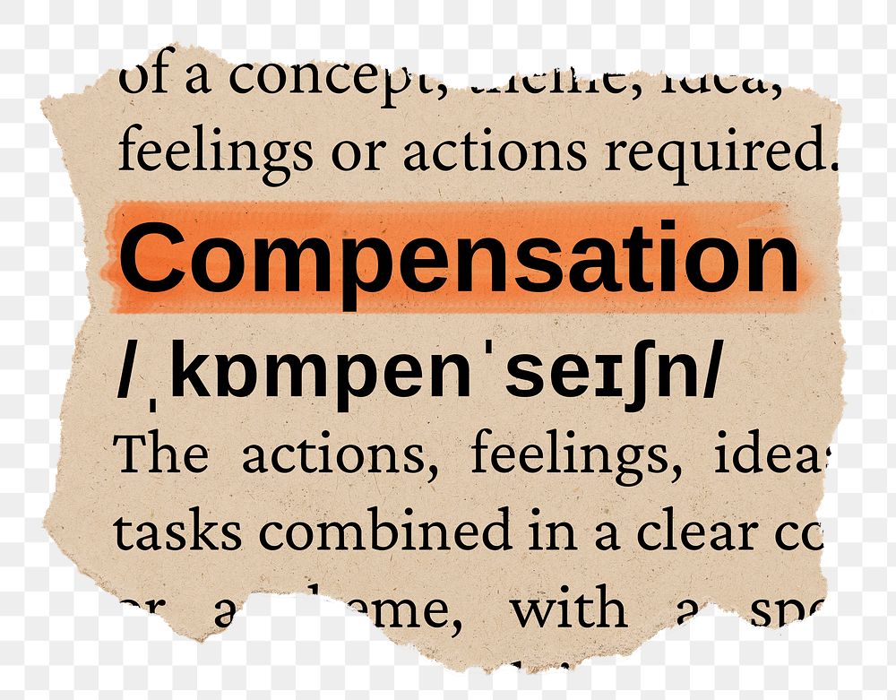 Compensation png word sticker, torn paper dictionary, transparent background