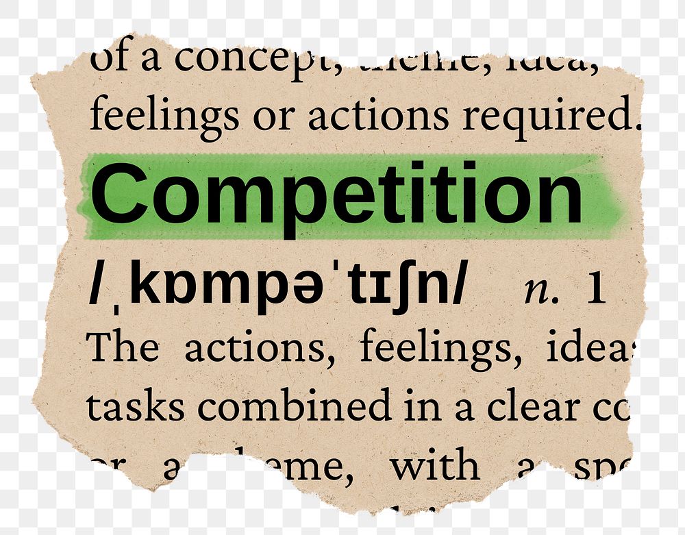 Competition png word sticker, torn paper dictionary, transparent background