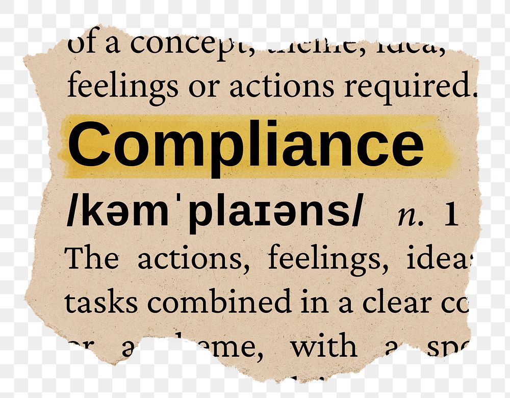 Compliance png word sticker, torn paper dictionary, transparent background