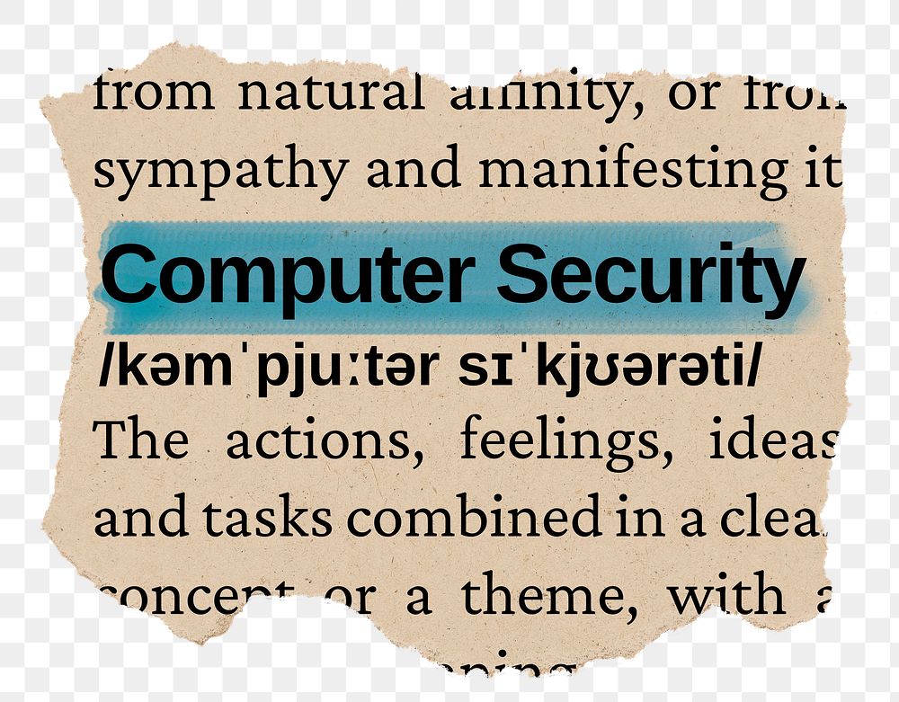 Computer security png word sticker, torn paper dictionary, transparent background