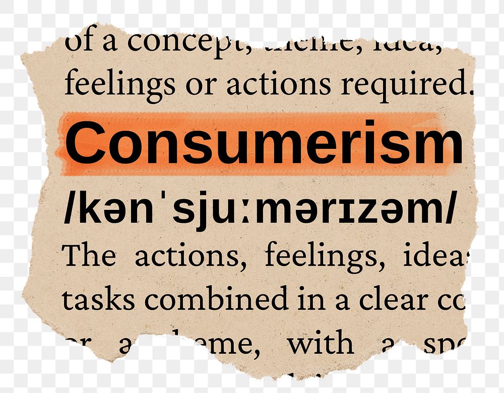 Consumerism png word sticker, torn paper dictionary, transparent background