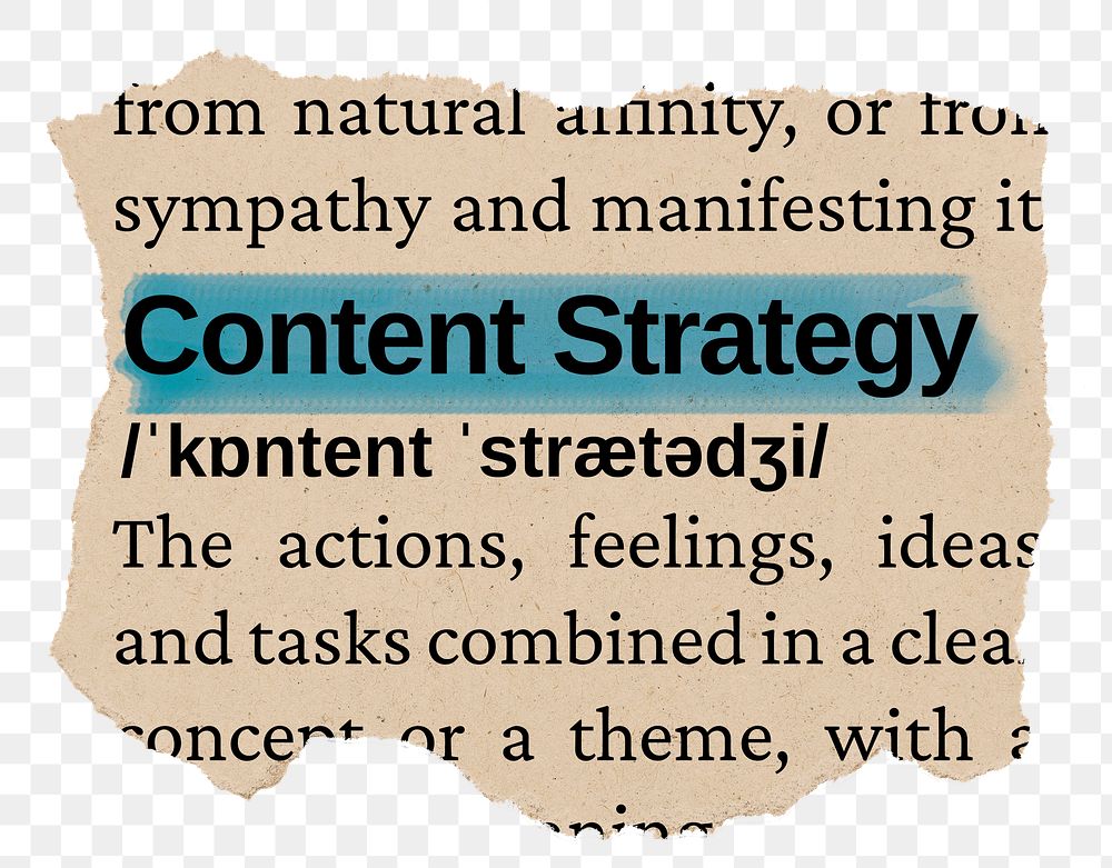 Content strategy png word sticker, torn paper dictionary, transparent background