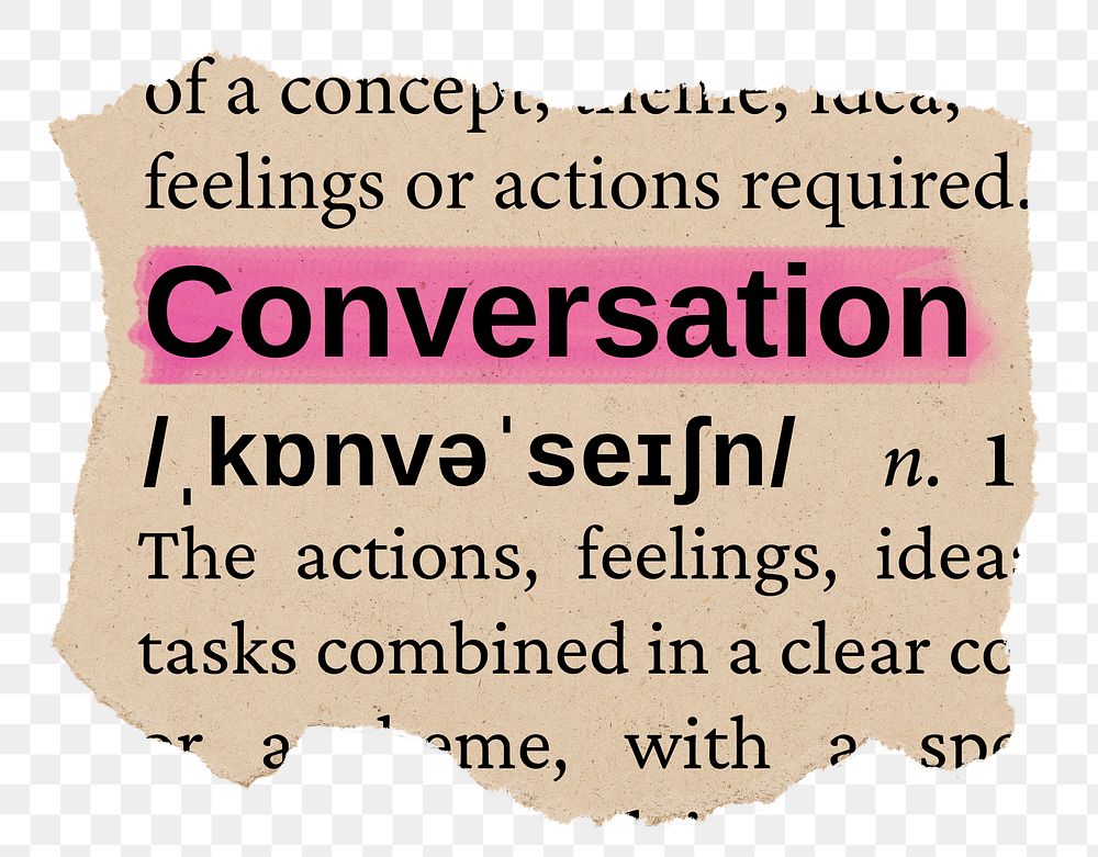 Conversation png word sticker, torn paper dictionary, transparent background