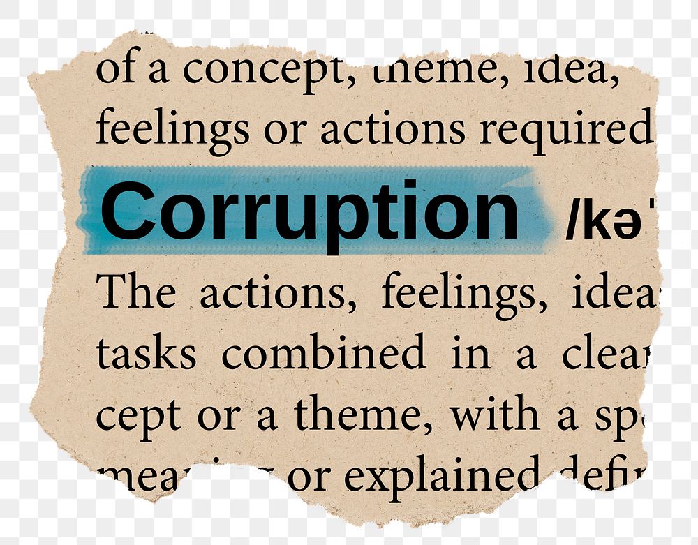 Corruption png word sticker, torn paper dictionary, transparent background