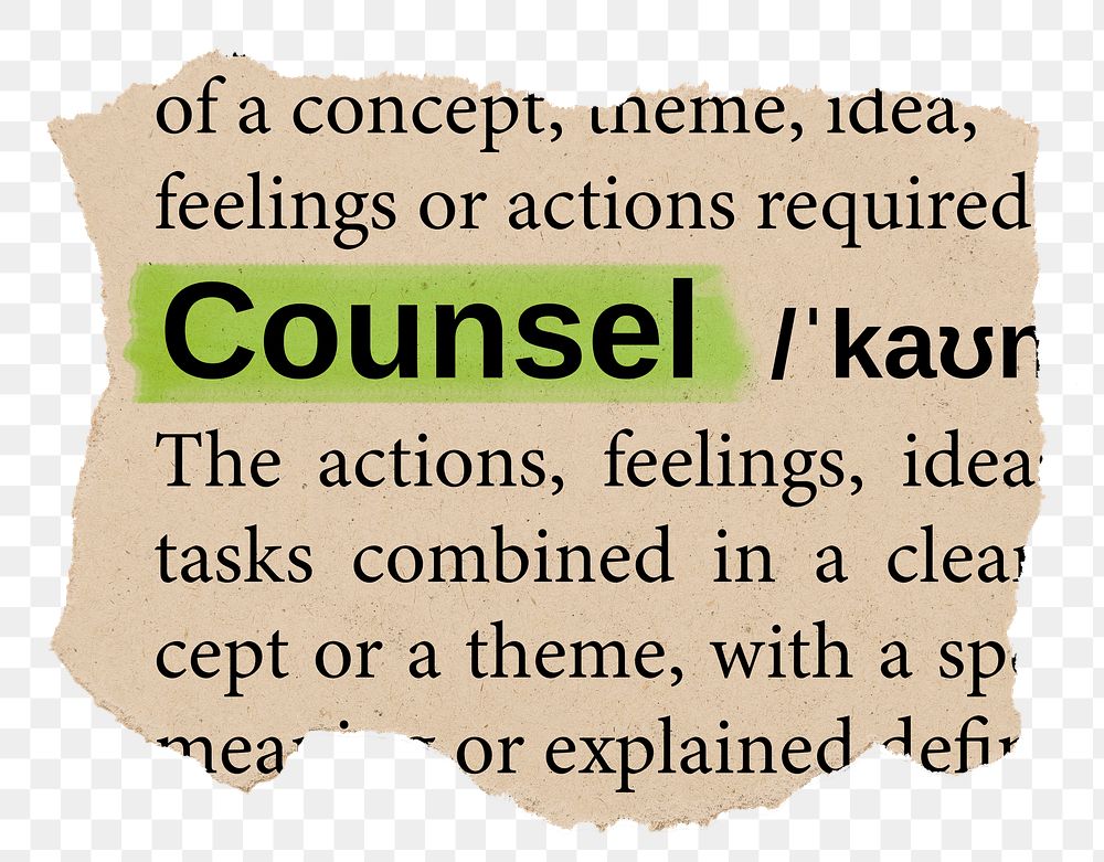 Counsel png word sticker, torn paper dictionary, transparent background
