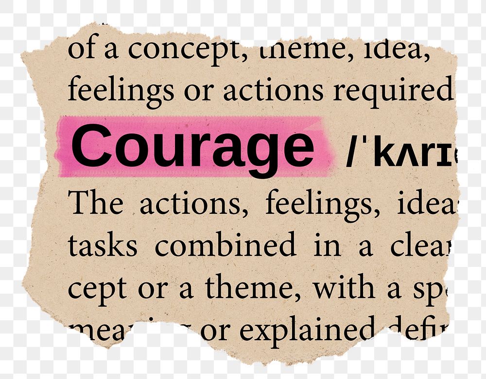 Courage png word sticker, torn paper dictionary, transparent background