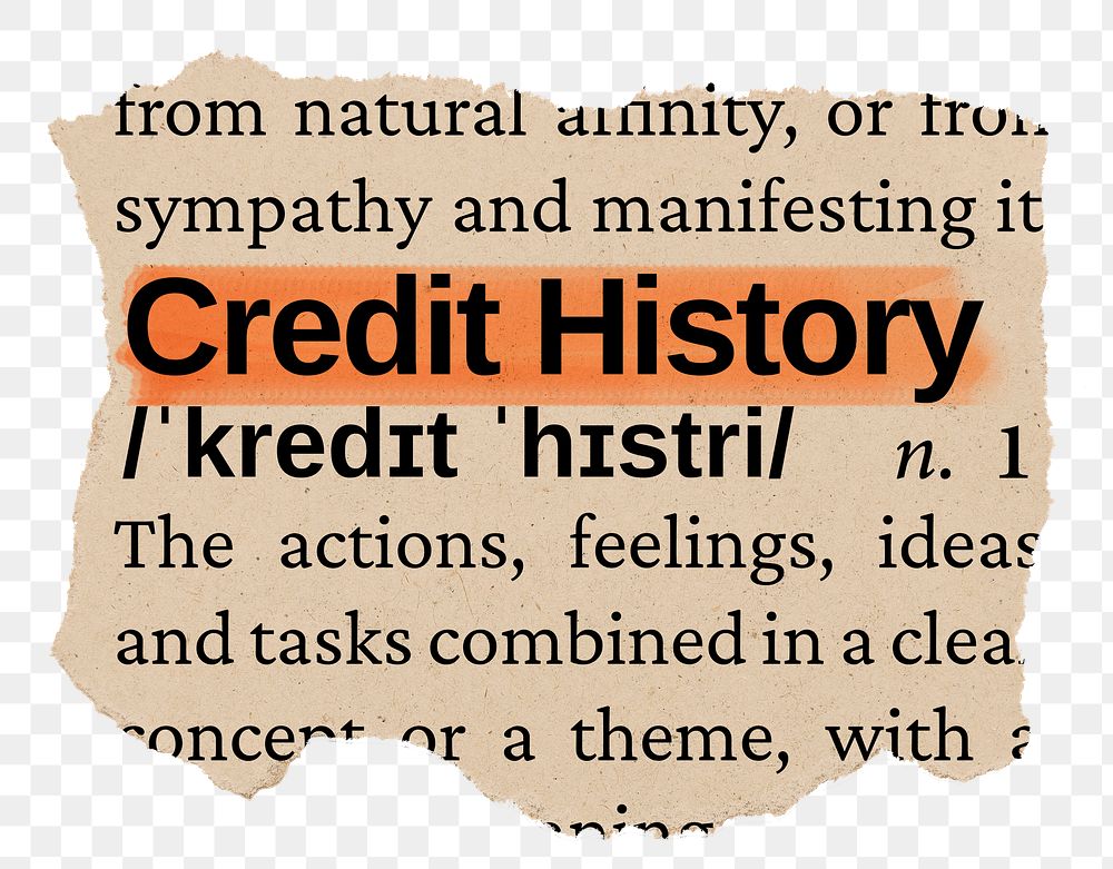 Credit history png word sticker, torn paper dictionary, transparent background