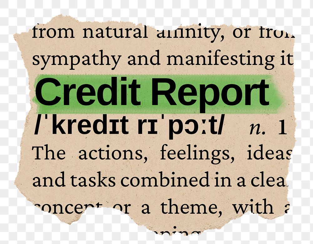 Credit report png word sticker, torn paper dictionary, transparent background