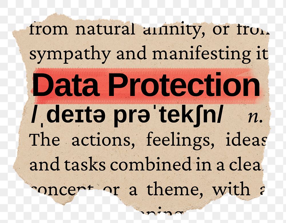 Data protection png word sticker, torn paper dictionary, transparent background