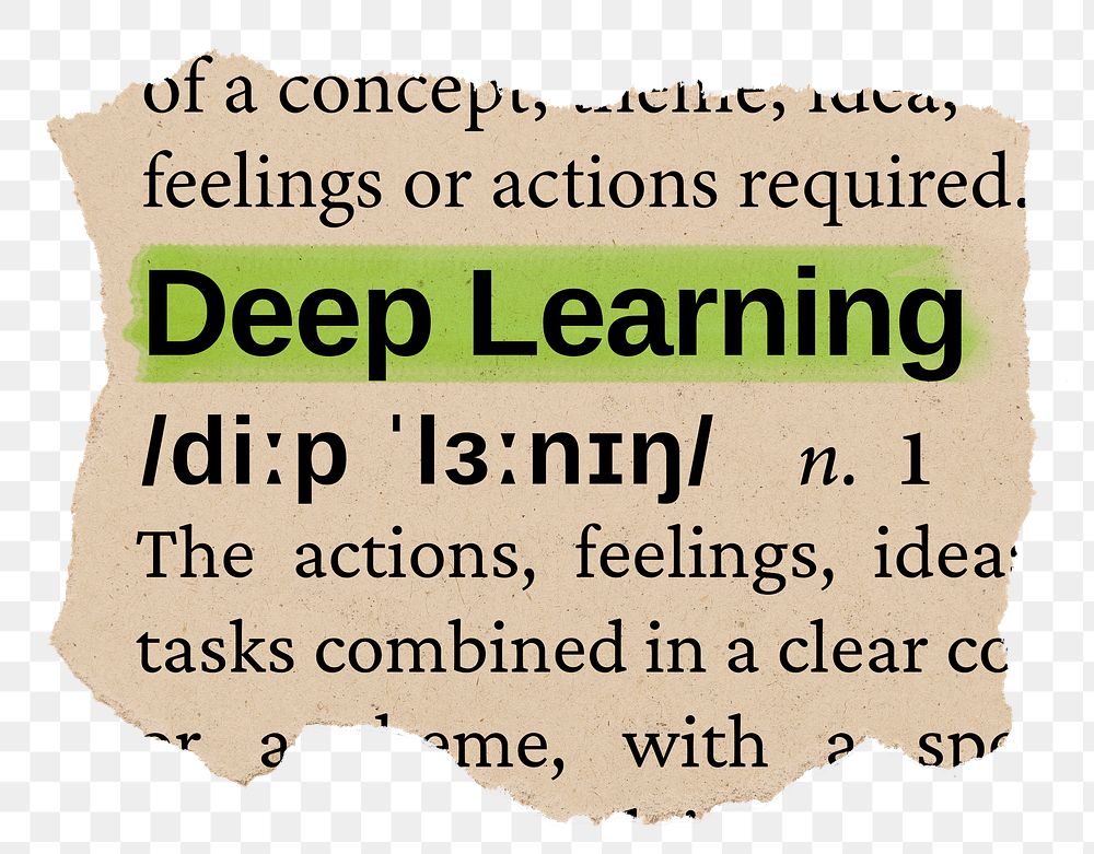 Deep learning png word sticker, torn paper dictionary, transparent background
