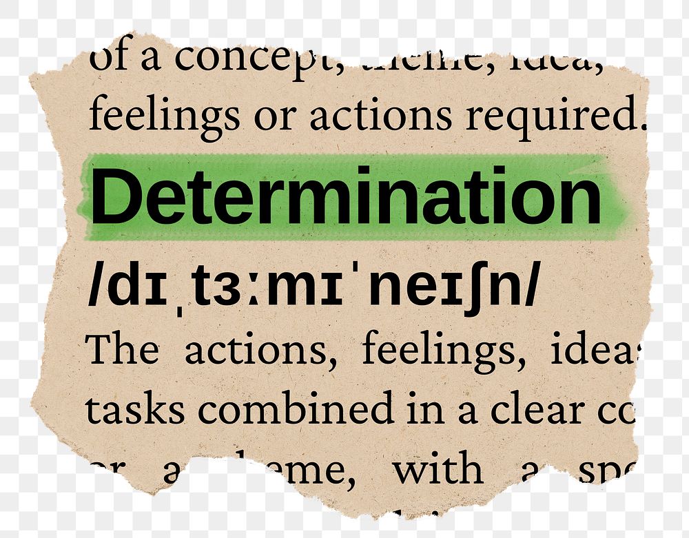 Determination png word sticker, torn paper dictionary, transparent background