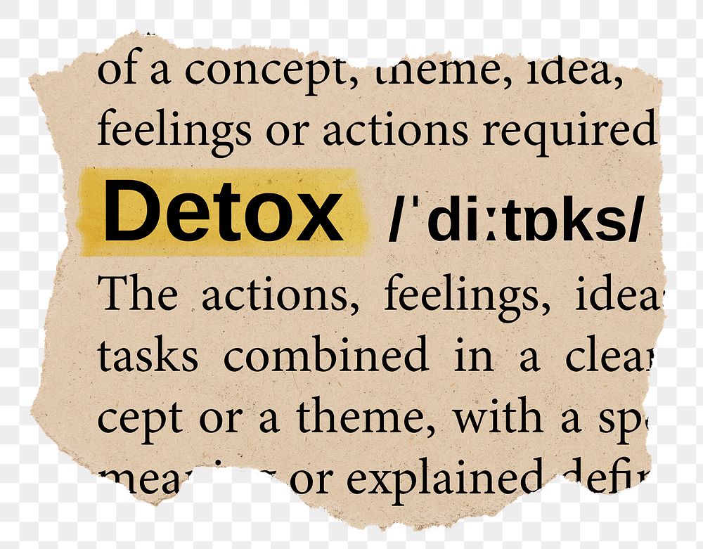 Detox png word sticker, torn paper dictionary, transparent background