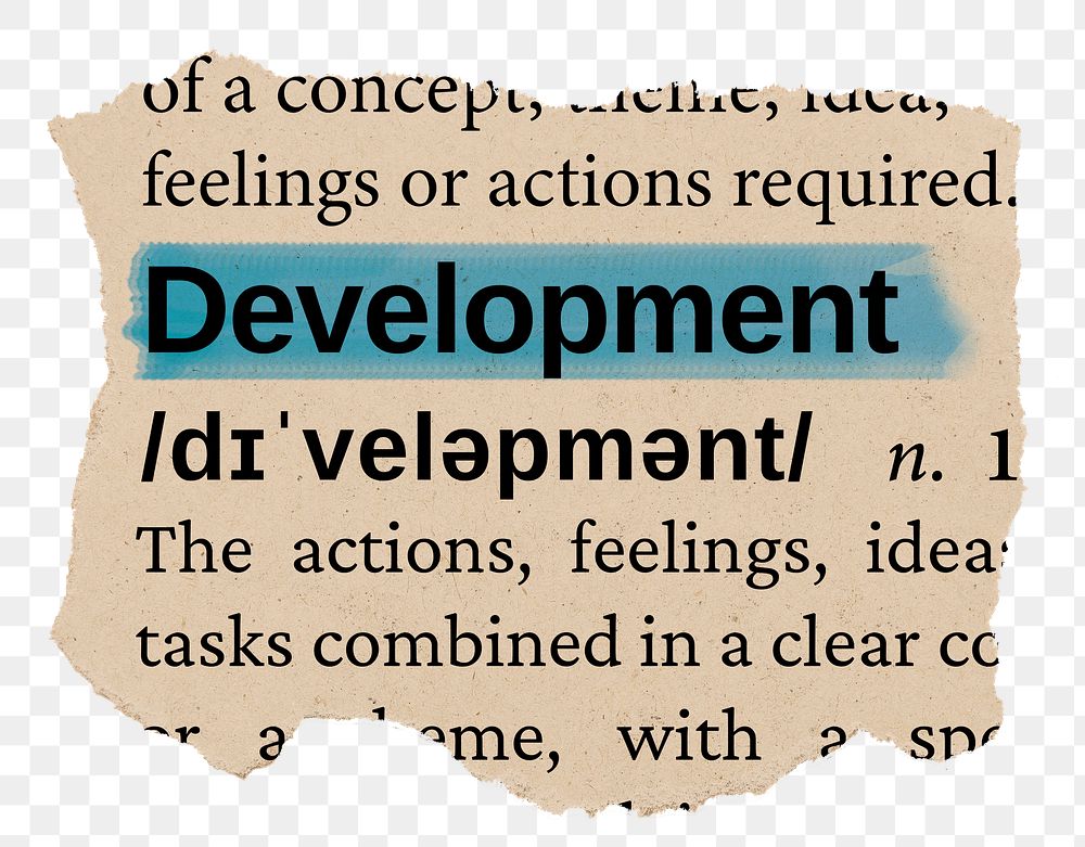 Development png word sticker, torn paper dictionary, transparent background