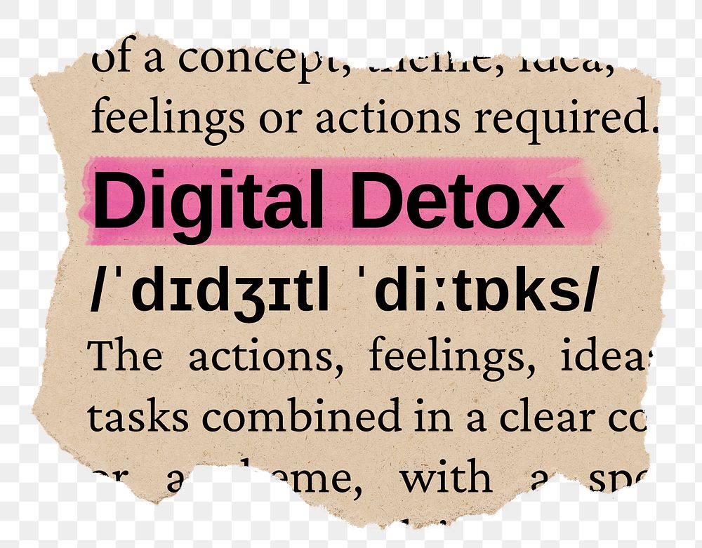 Digital detox png word sticker, torn paper dictionary, transparent background