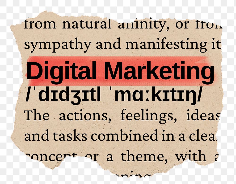 Digital marketing png word sticker, torn paper dictionary, transparent background