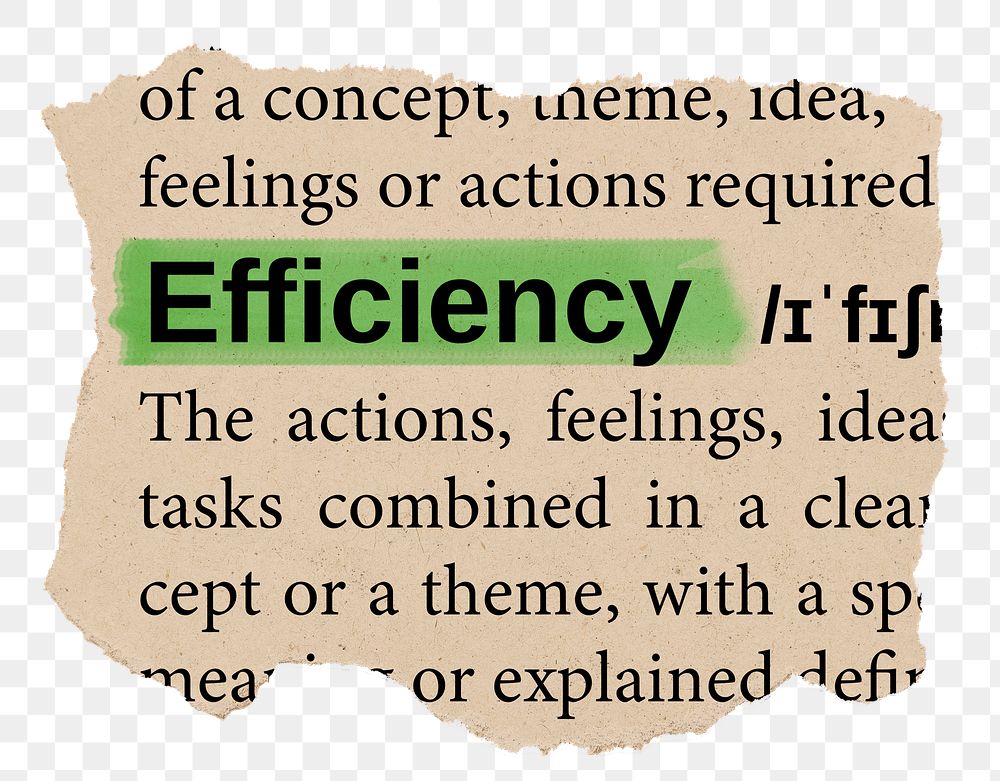 Efficiency png word sticker, torn paper dictionary, transparent background