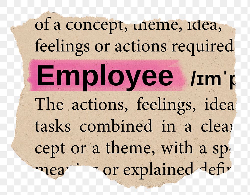 Employee png word sticker, torn paper dictionary, transparent background