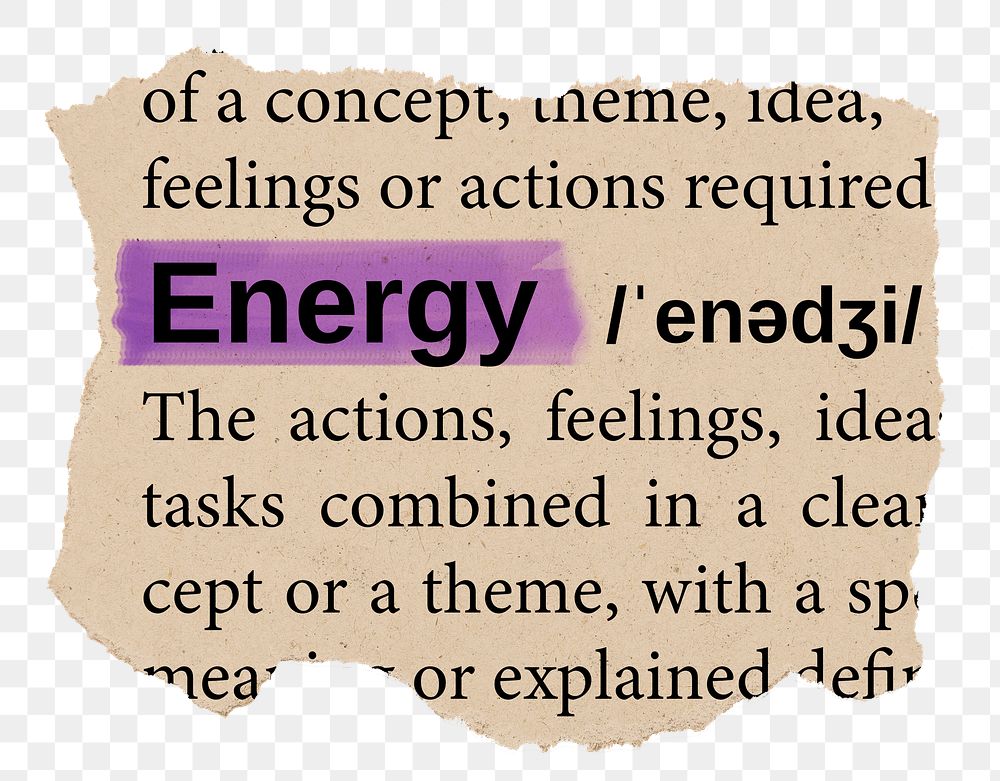 Energy png word sticker, torn paper dictionary, transparent background