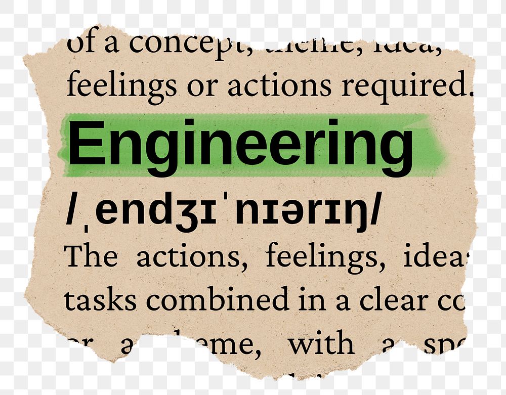 Engineering png word sticker, torn paper dictionary, transparent background