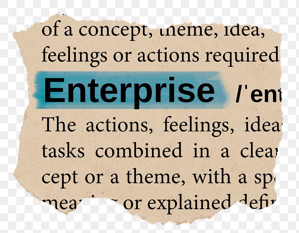Enterprise png word sticker, torn paper dictionary, transparent background