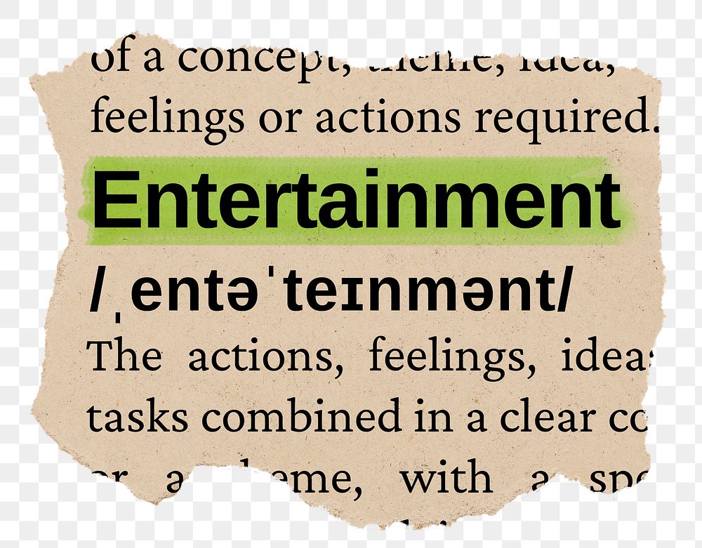 Entertainment png word sticker, torn paper dictionary, transparent background