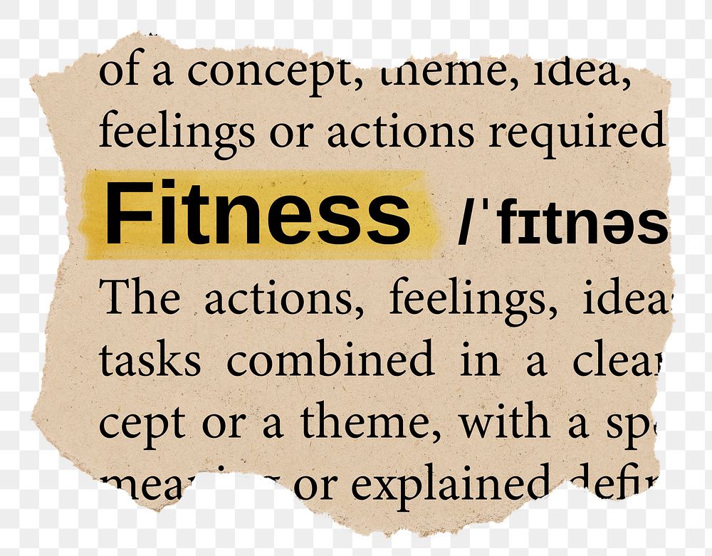 Fitness png word sticker, torn paper dictionary, transparent background