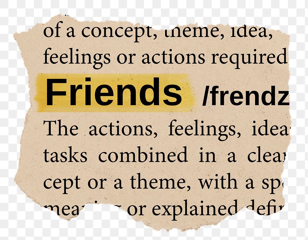 Friends png word sticker, torn paper dictionary, transparent background